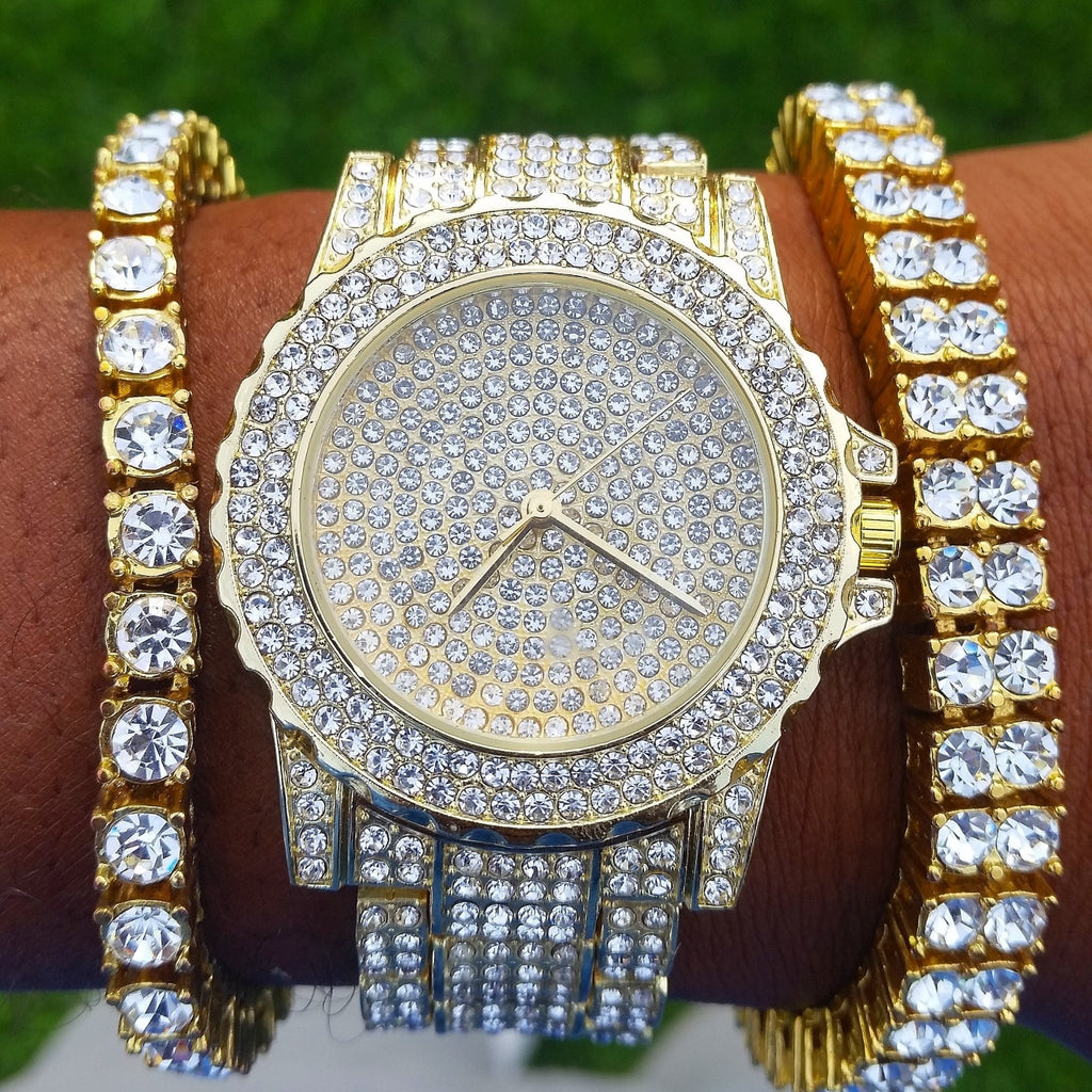 18K Gold Frozen Watch - Drip Culture Jewelry