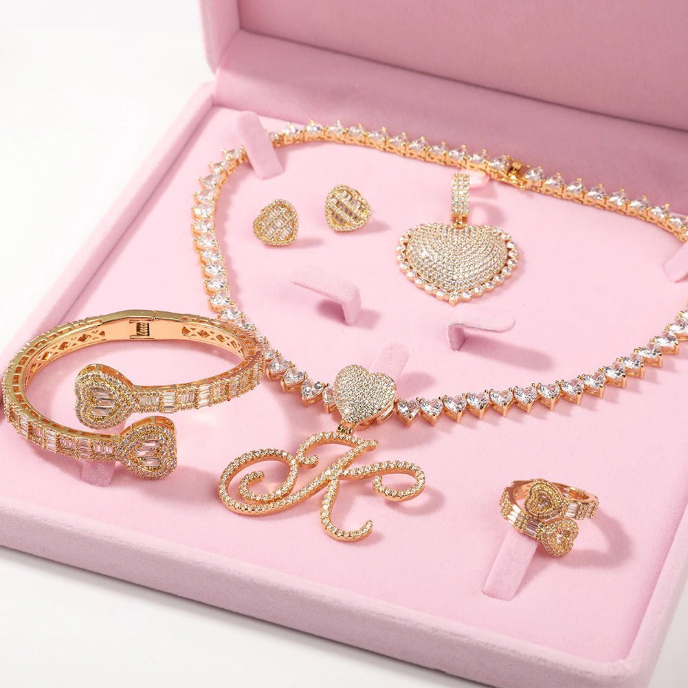 18k Gold Heart Jewelry Set (6 Pieces) - Drip Culture Jewelry