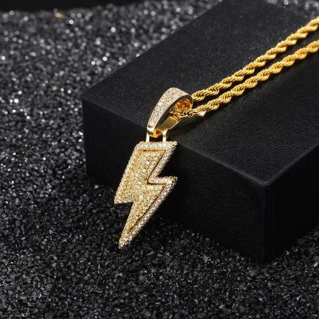 18k Gold Iced Lightning Bolt - Drip Culture Jewelry