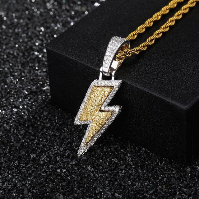 18k Gold Iced Lightning Bolt - Drip Culture Jewelry