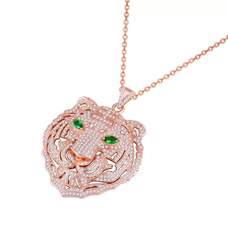 18K Gold Icy Emerald Eye Tiger - Drip Culture Jewelry