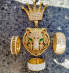 18K Gold Icy Emerald Eye Tiger - Drip Culture Jewelry