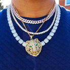 18K Gold Icy Emerald Eye Tiger - Drip Culture Jewelry