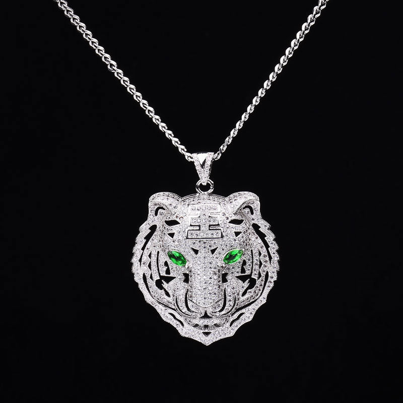 18K Gold Icy Emerald Eye Tiger - Drip Culture Jewelry