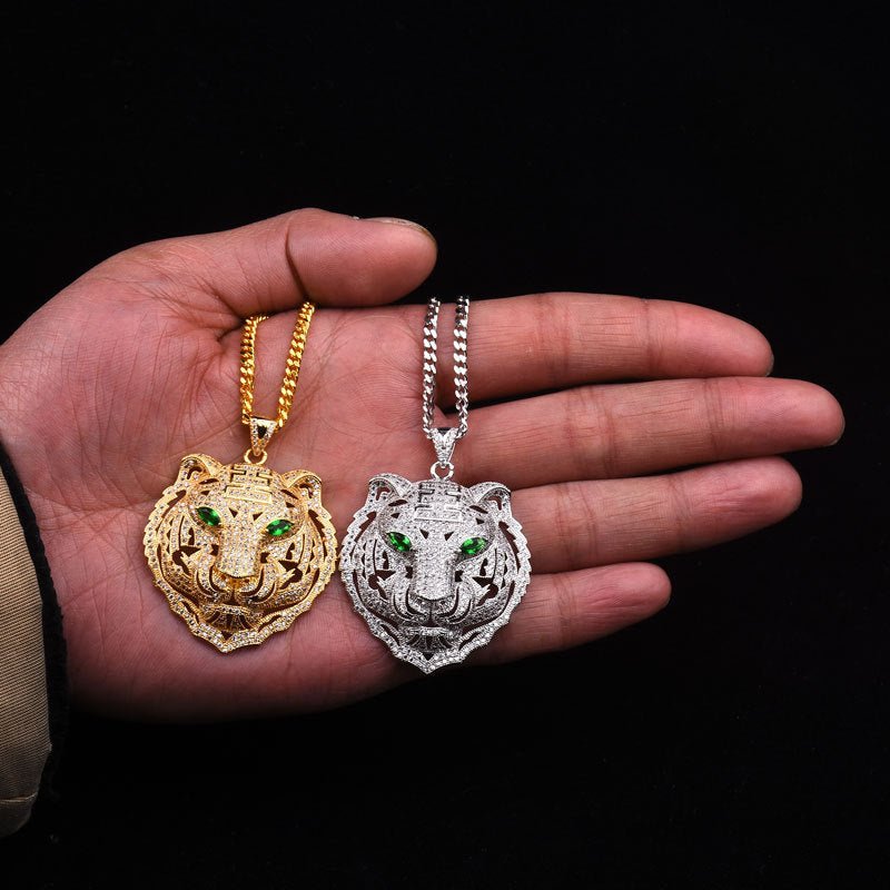 18K Gold Icy Emerald Eye Tiger - Drip Culture Jewelry