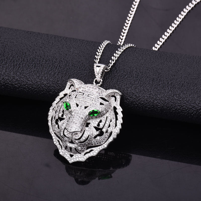 18K Gold Icy Emerald Eye Tiger - Drip Culture Jewelry