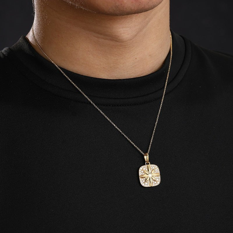 18k Gold Moissanite Diamond Compass Pendant - Drip Culture Jewelry