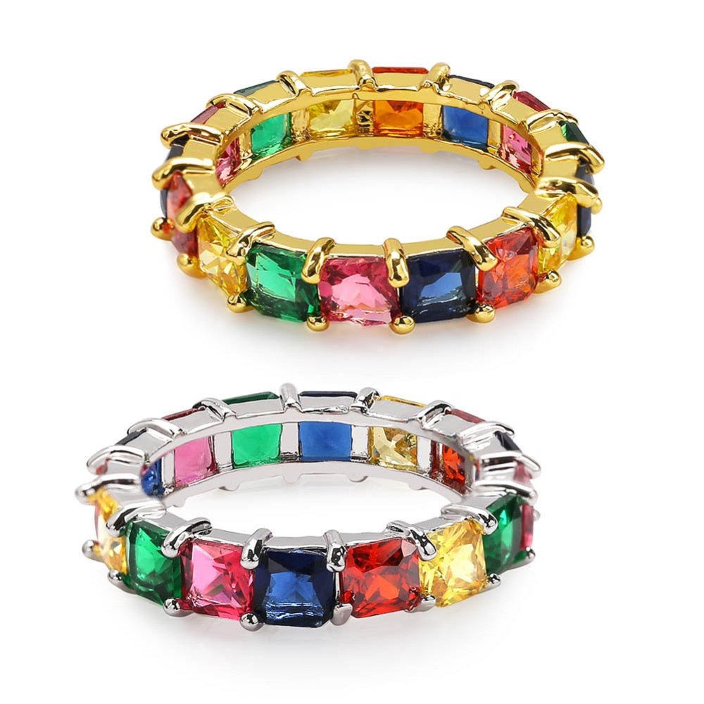 18K Gold Multi Coloured Stones Ring - Drip Culture Jewelry