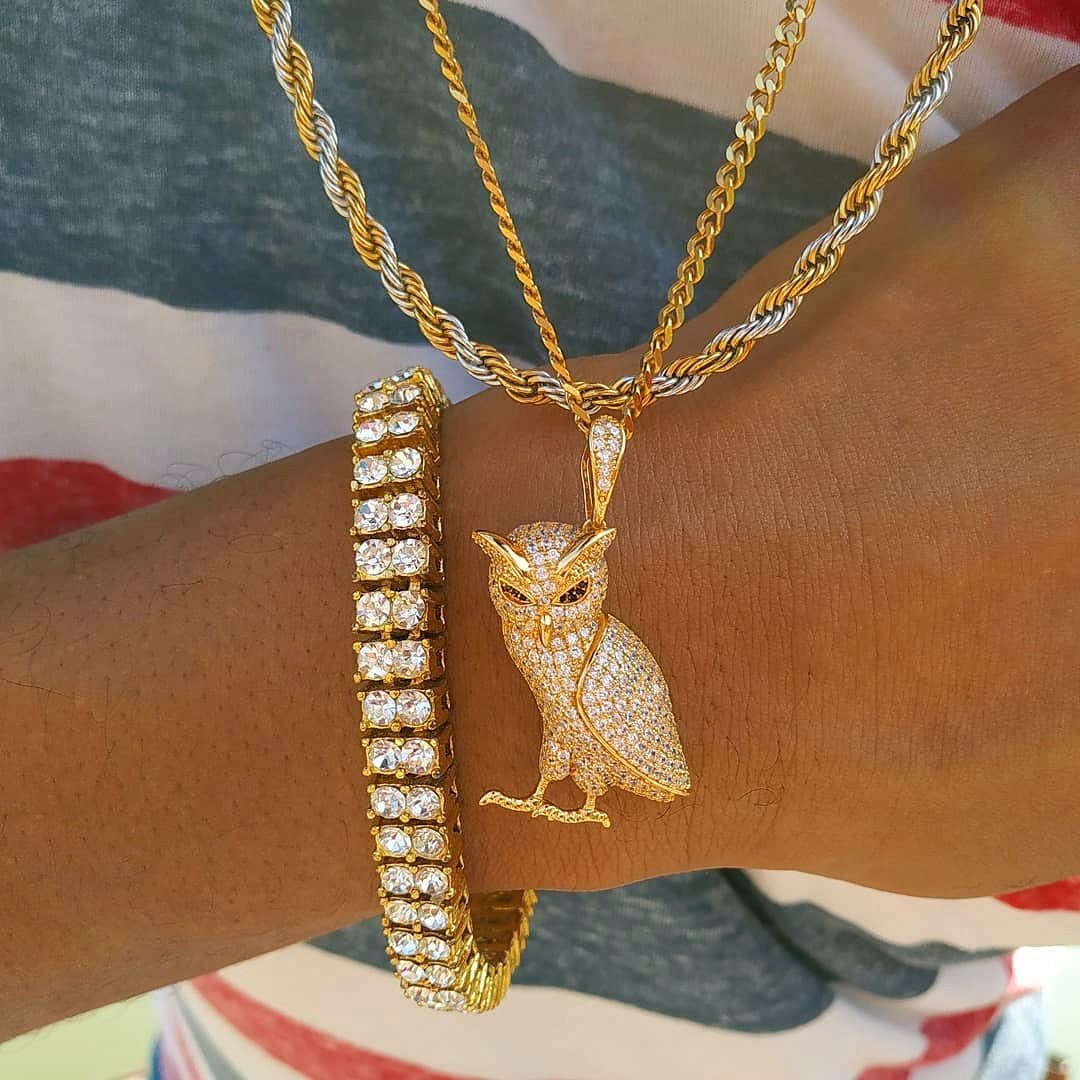 18k Gold Owl Gang Set ( 3 Pieces ) - Drip Culture Jewelry