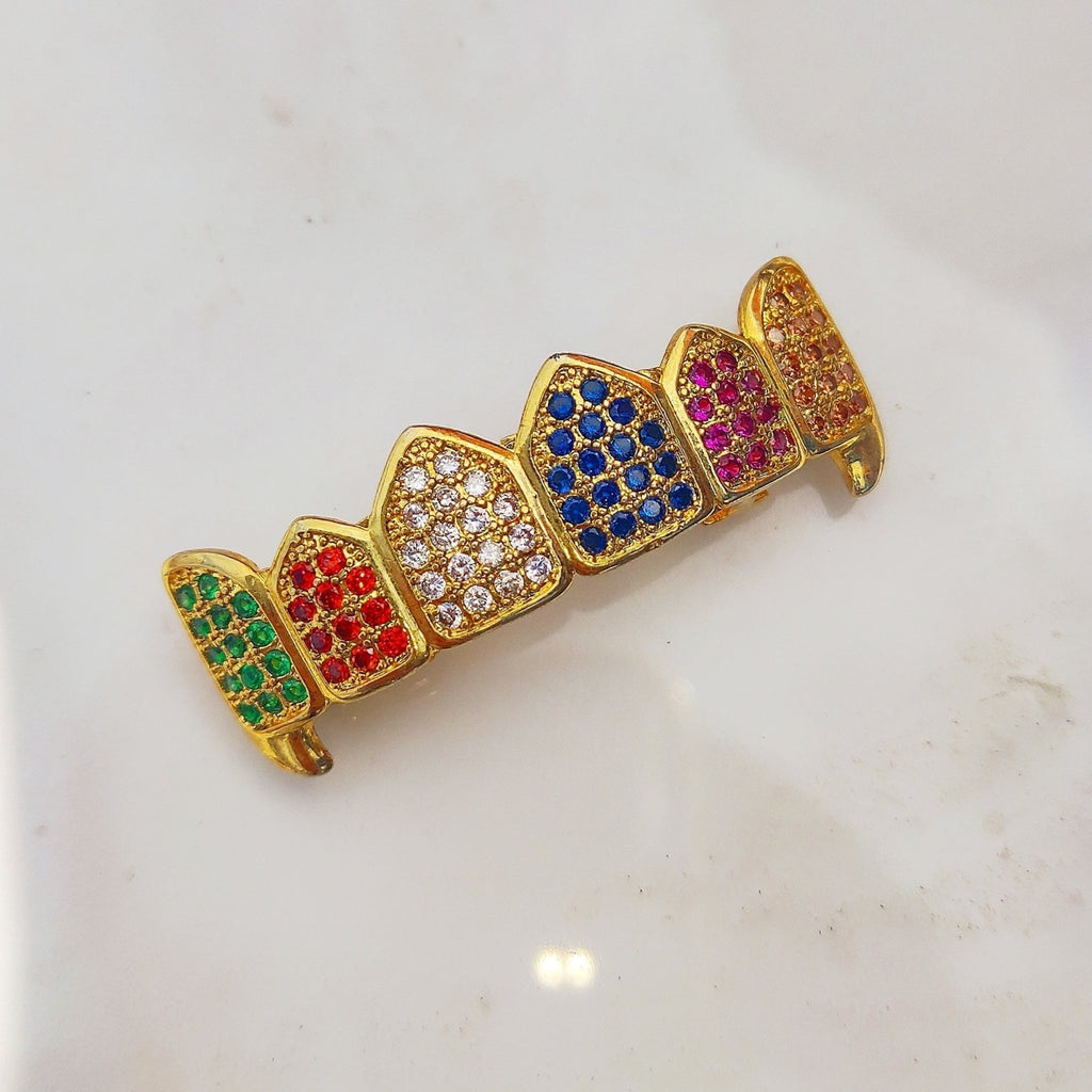 18K Gold Rainbow Diamond Grillz - Drip Culture Jewelry