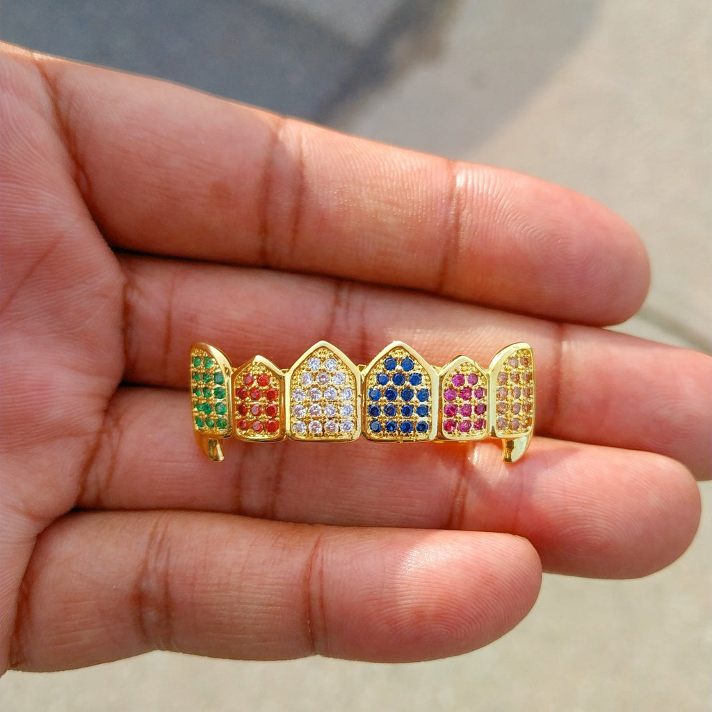 18K Gold Rainbow Diamond Grillz - Drip Culture Jewelry