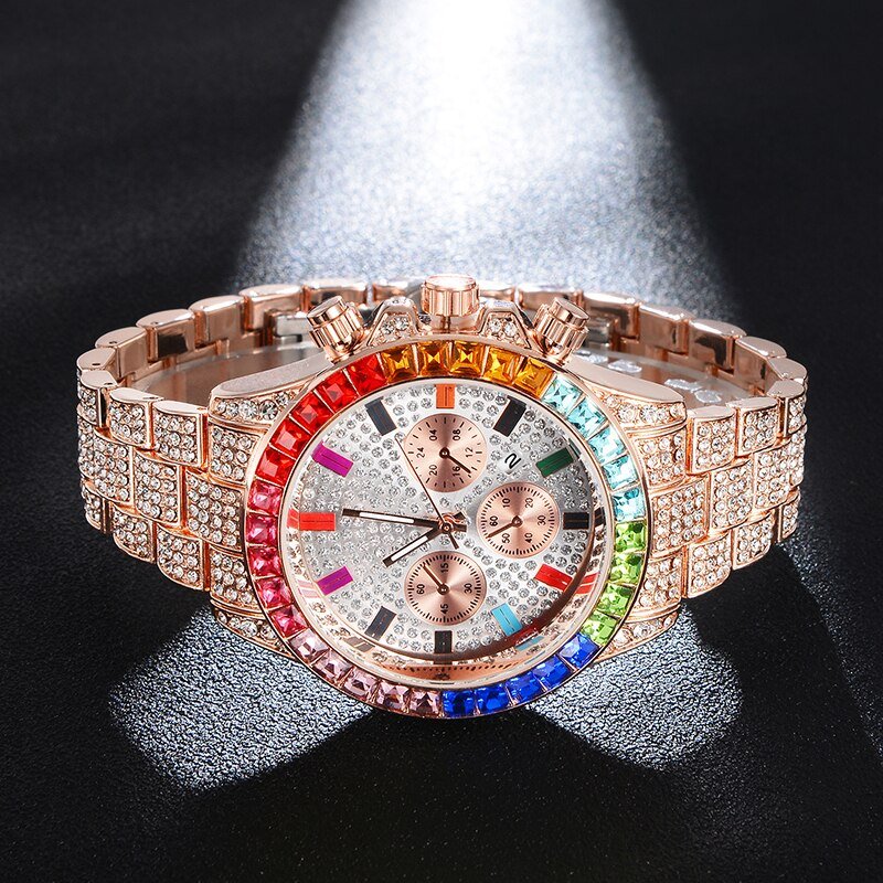18K Gold Rainbow Diamond Watch - Drip Culture Jewelry