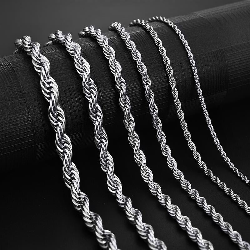 18K Gold Rope Chain (3mm - 8mm), Silver / Width 8mm / 20inch (51cm)