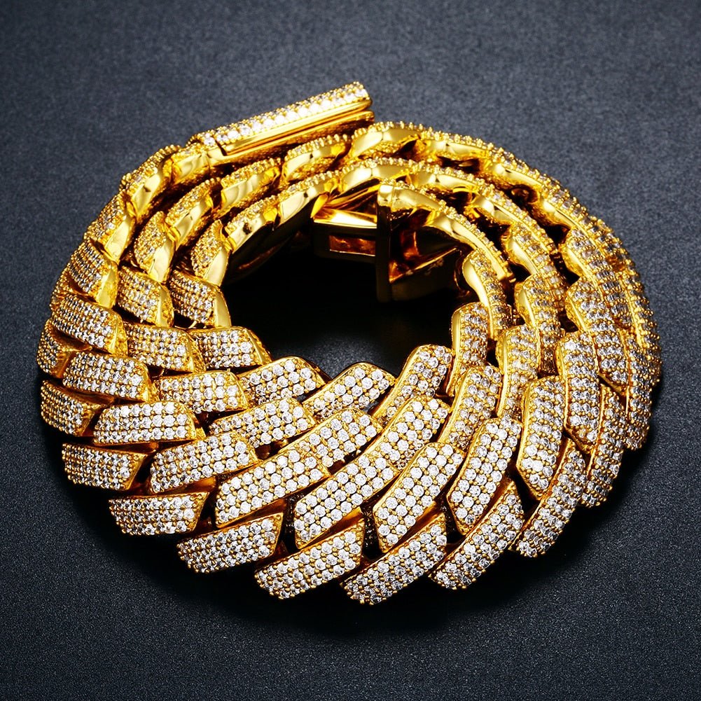 20mm 18k Gold Diamond Prong Cuban Link Chain - Drip Culture Jewelry