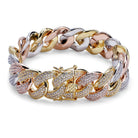 3 Tone 18K Gold Diamond Miami Cuban Link Bracelet - Drip Culture Jewelry