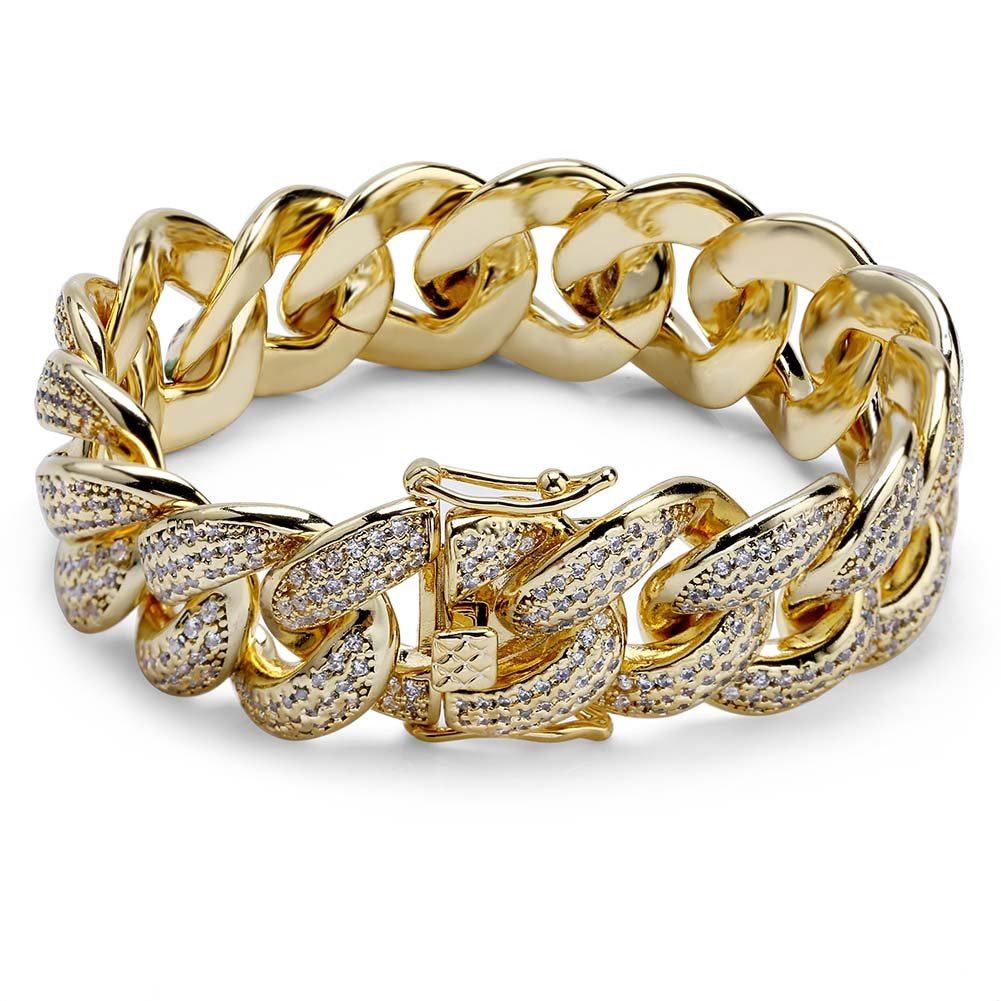 3 Tone 18K Gold Diamond Miami Cuban Link Bracelet - Drip Culture Jewelry