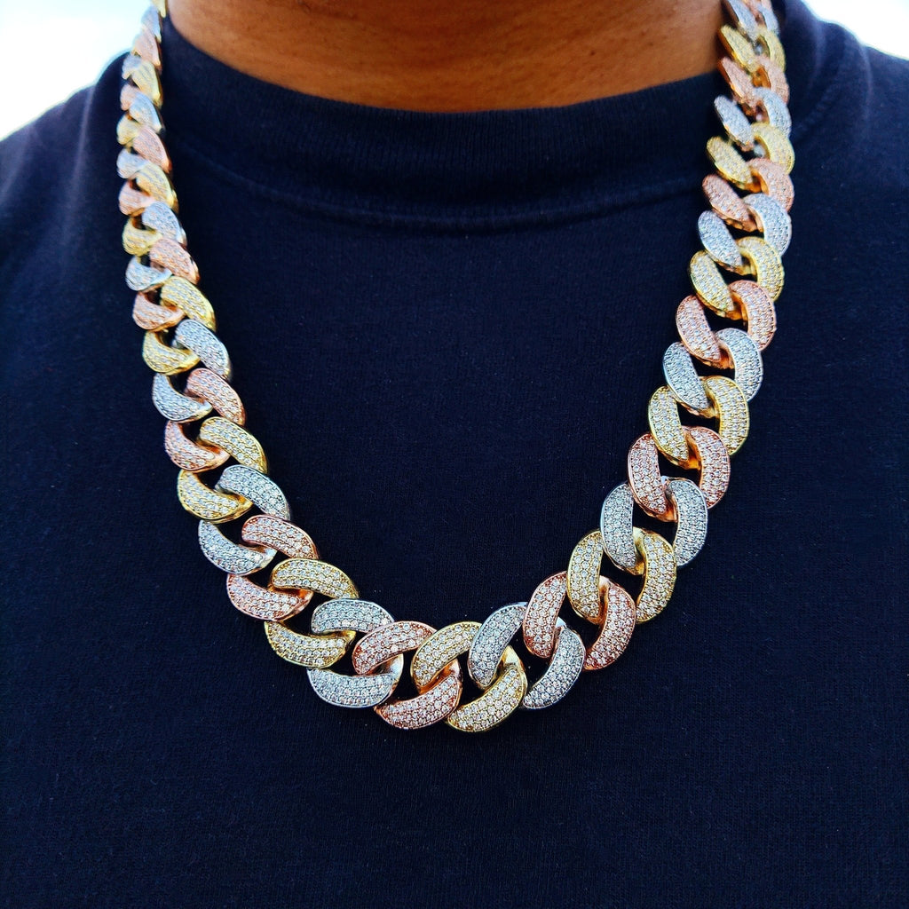 3 Tone 18K Gold Diamond Miami Cuban Link Chain - Drip Culture Jewelry