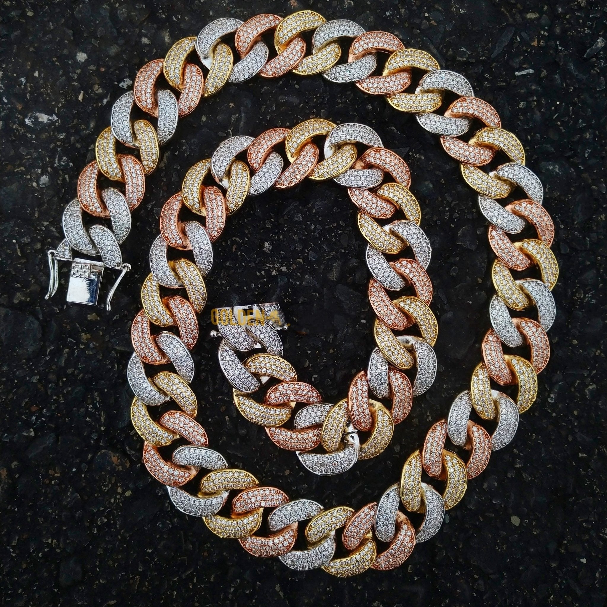 3 Tone 18mm 18K Gold Diamond Miami Cuban Link Chain - Drip Culture Jewelry