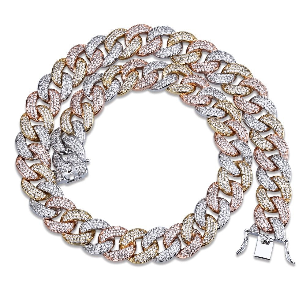 3 Tone 18mm 18K Gold Diamond Miami Cuban Link Chain - Drip Culture Jewelry
