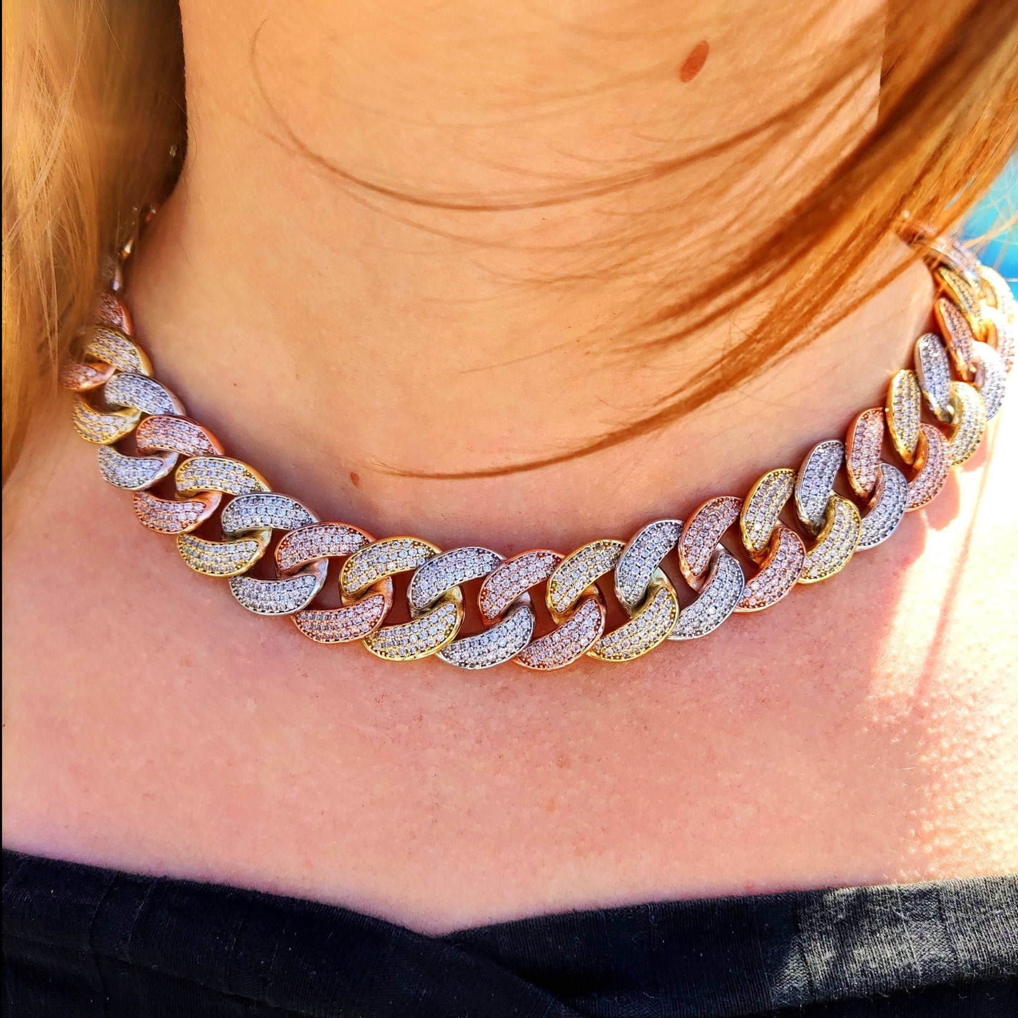 3 Tone 18mm 18K Gold Diamond Miami Cuban Link Chain - Drip Culture Jewelry