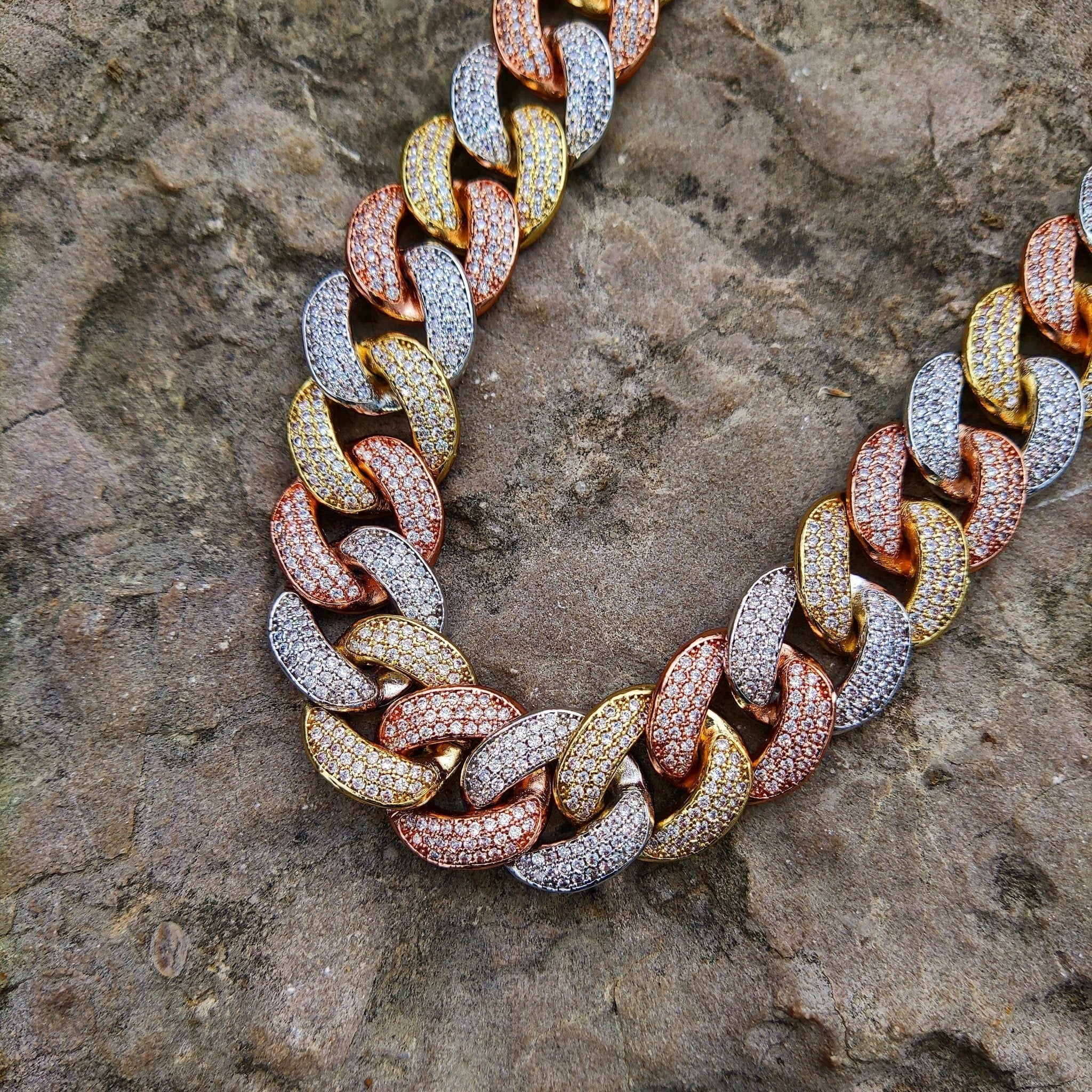 3 Tone 18mm 18K Gold Diamond Miami Cuban Link Chain - Drip Culture Jewelry