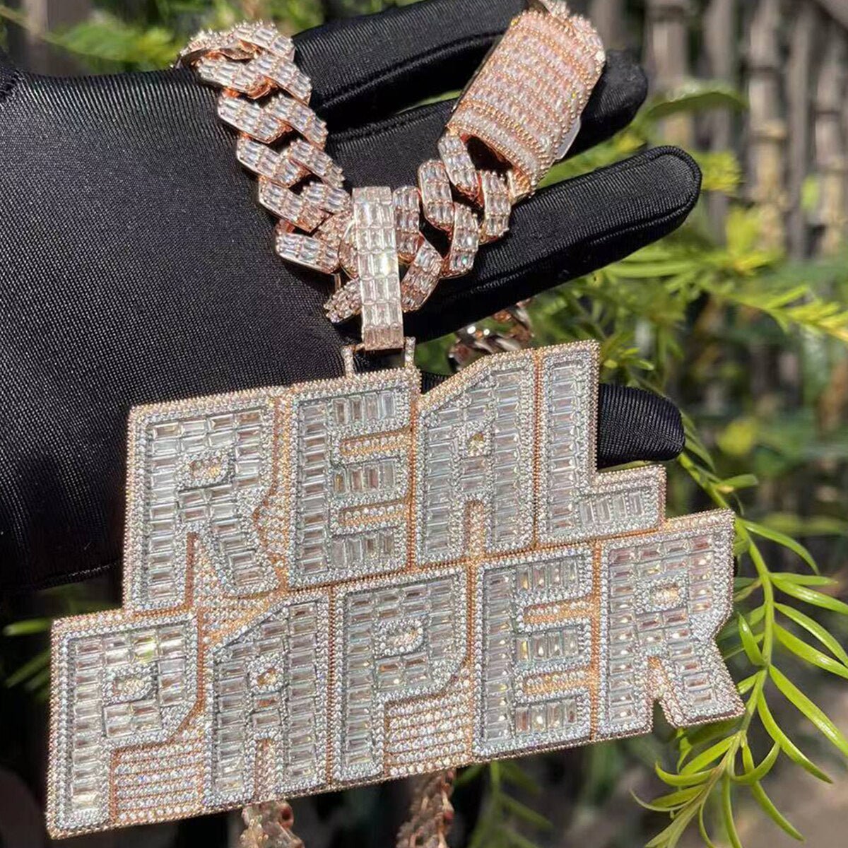 Baguette & Diamond Custom Name Pendant - Drip Culture Jewelry