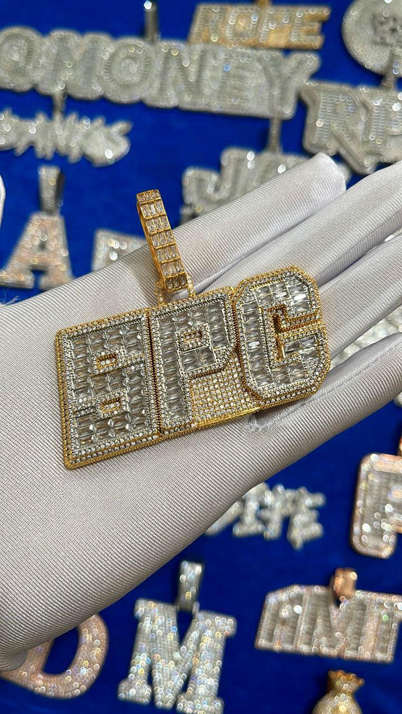 Baguette & Diamond Custom Name Pendant - Drip Culture Jewelry