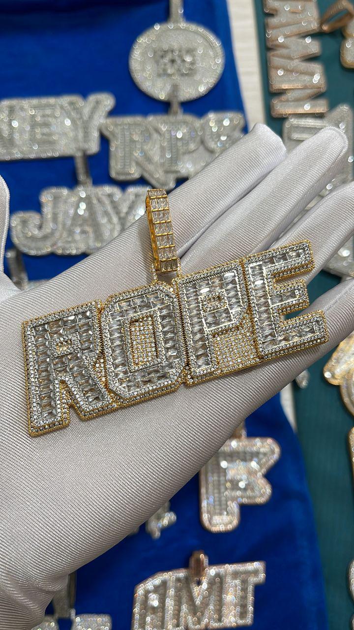 Baguette & Diamond Custom Name Pendant - Drip Culture Jewelry