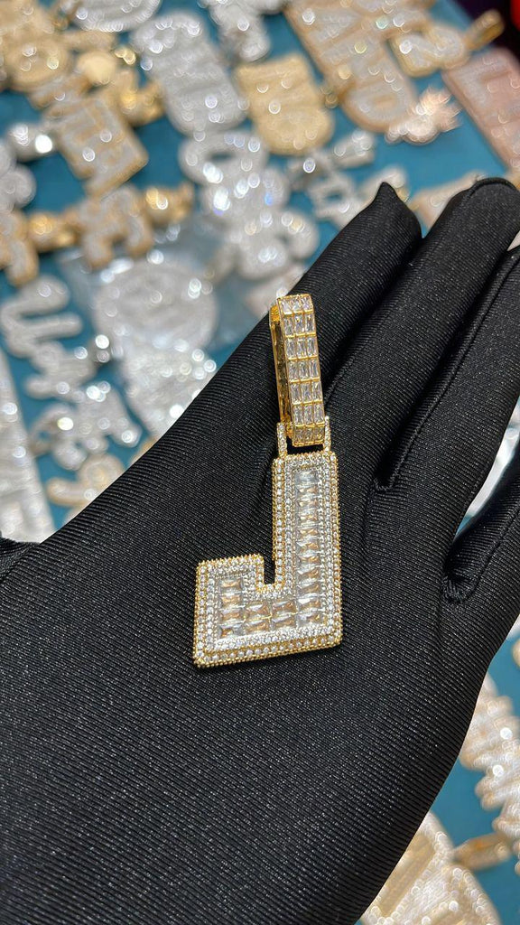 Baguette & Diamond Custom Name Pendant - Drip Culture Jewelry