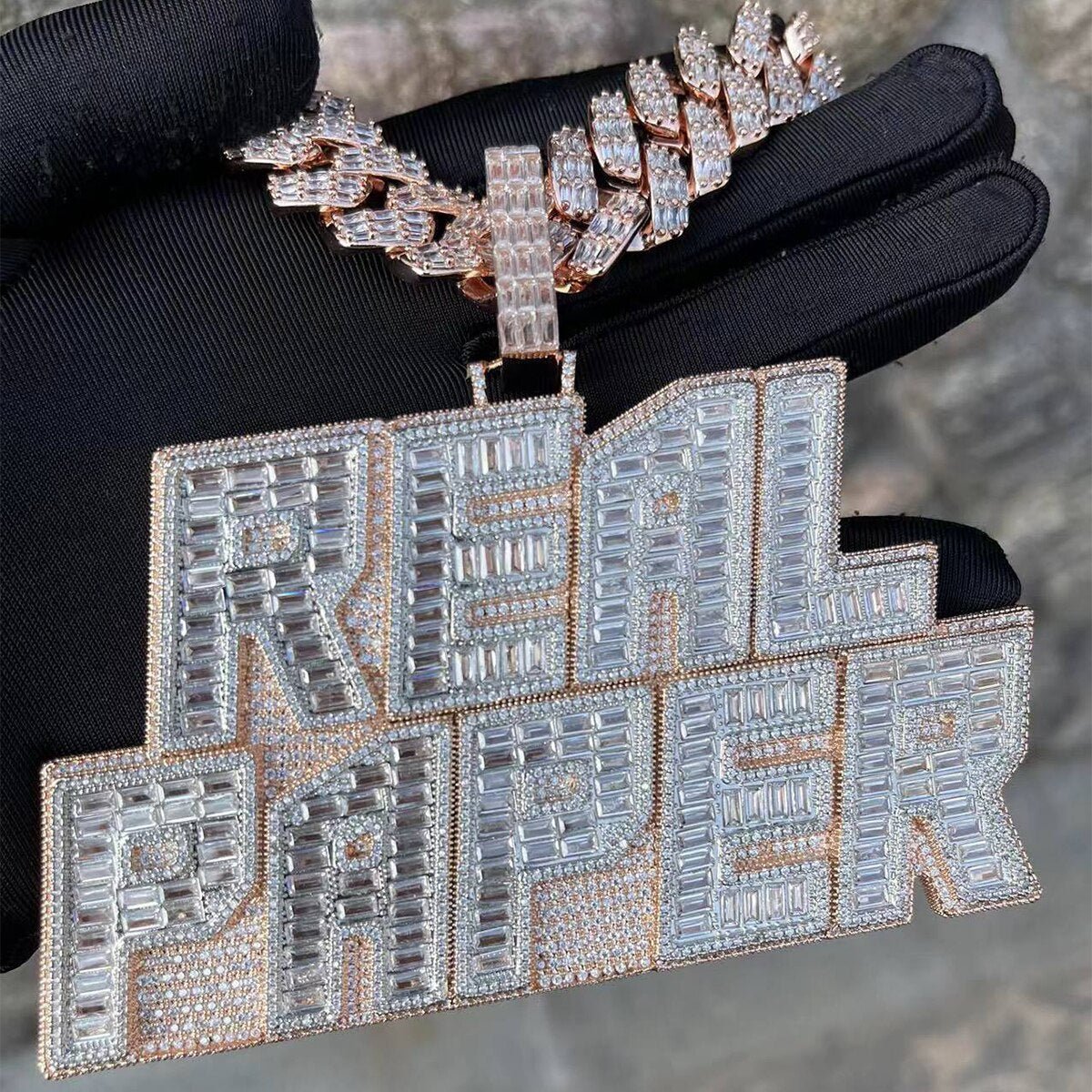 Baguette & Diamond Custom Name Pendant - Drip Culture Jewelry