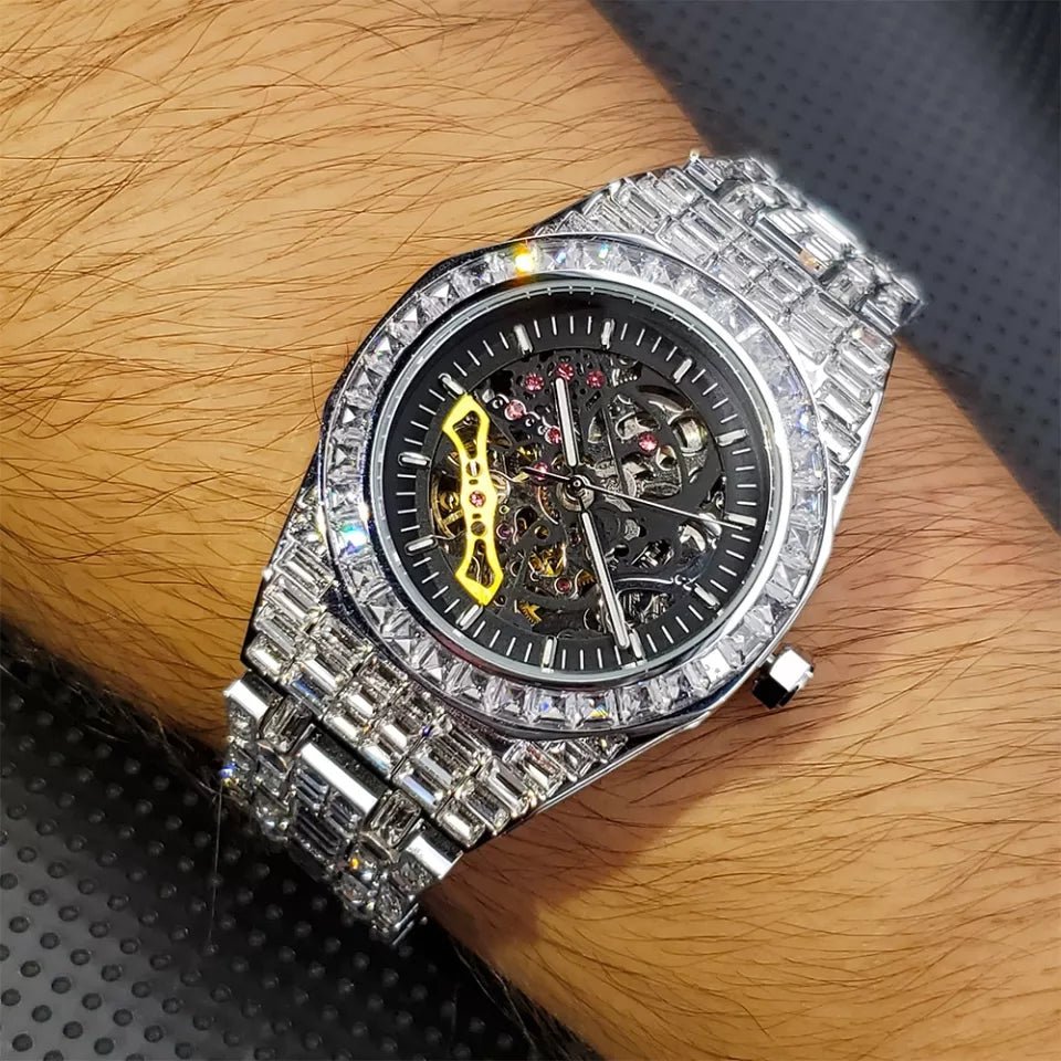 Baguette Diamond Tycoon Mechanical Watch - Drip Culture Jewelry