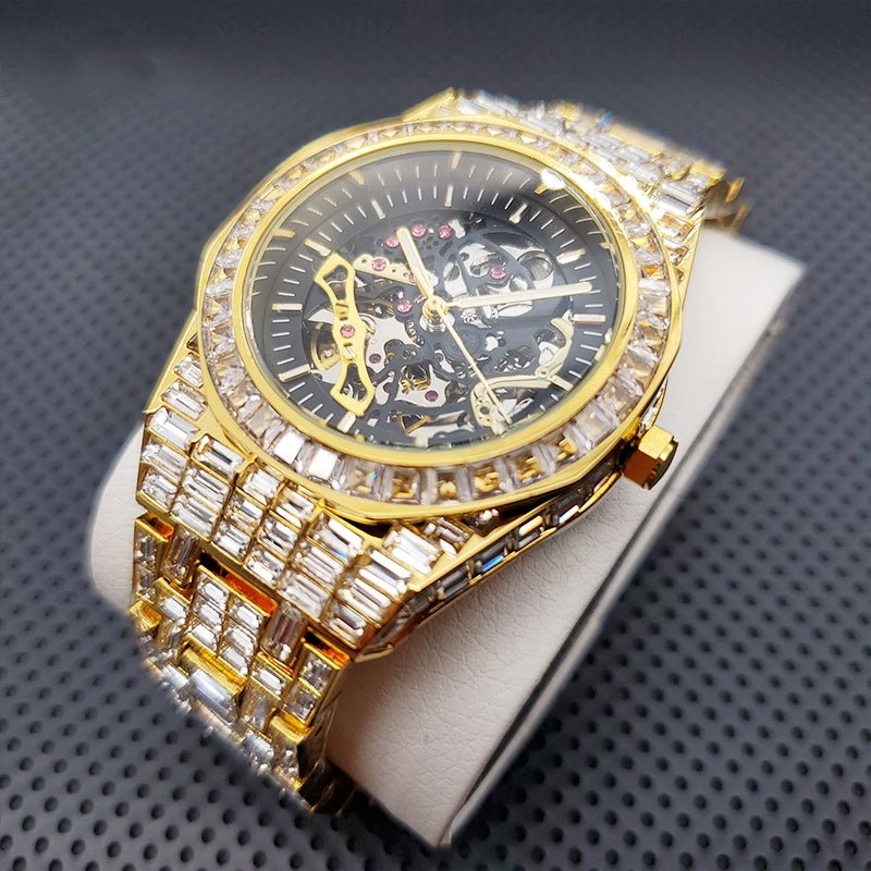 Baguette Diamond Tycoon Mechanical Watch - Drip Culture Jewelry
