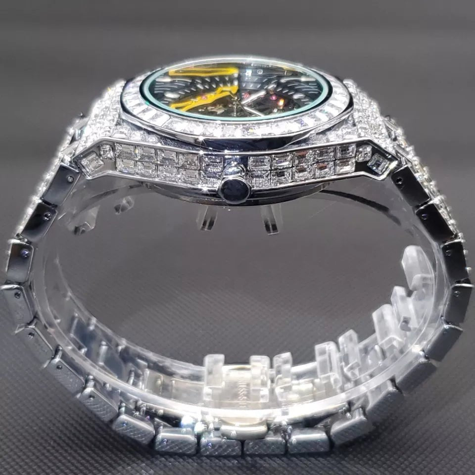Baguette Diamond Tycoon Mechanical Watch - Drip Culture Jewelry