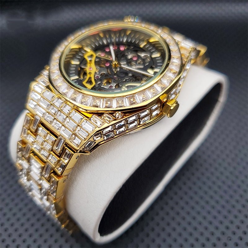Baguette Diamond Tycoon Mechanical Watch - Drip Culture Jewelry