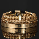 Crown Roman Numerals Rope Bracelet Set (3 Pieces) - Drip Culture Jewelry