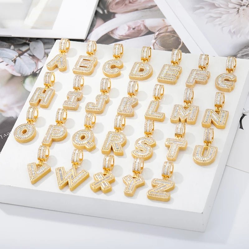 Custom 18k Gold Baguette Diamond Bold Letters - Drip Culture Jewelry