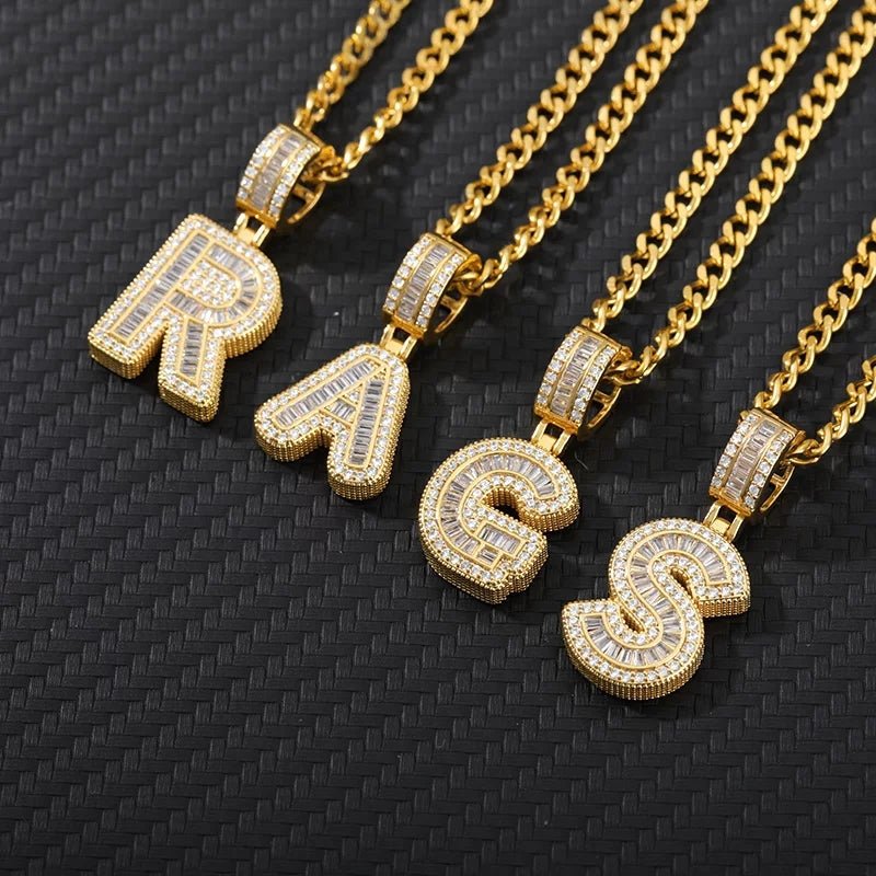 Custom 18k Gold Baguette Diamond Bold Letters - Drip Culture Jewelry