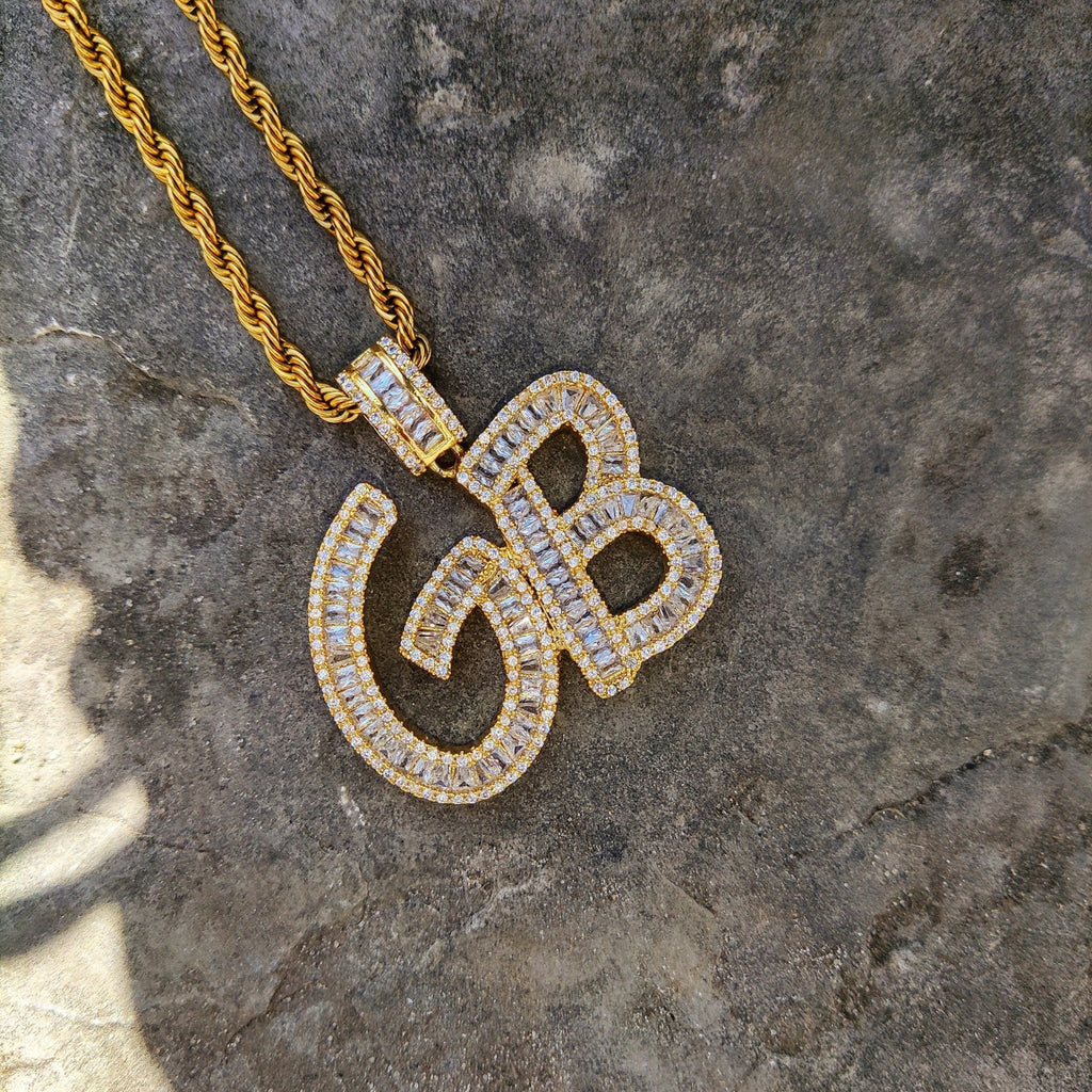Custom 18K Gold Baguette Diamond Letter Pendant - Drip Culture Jewelry