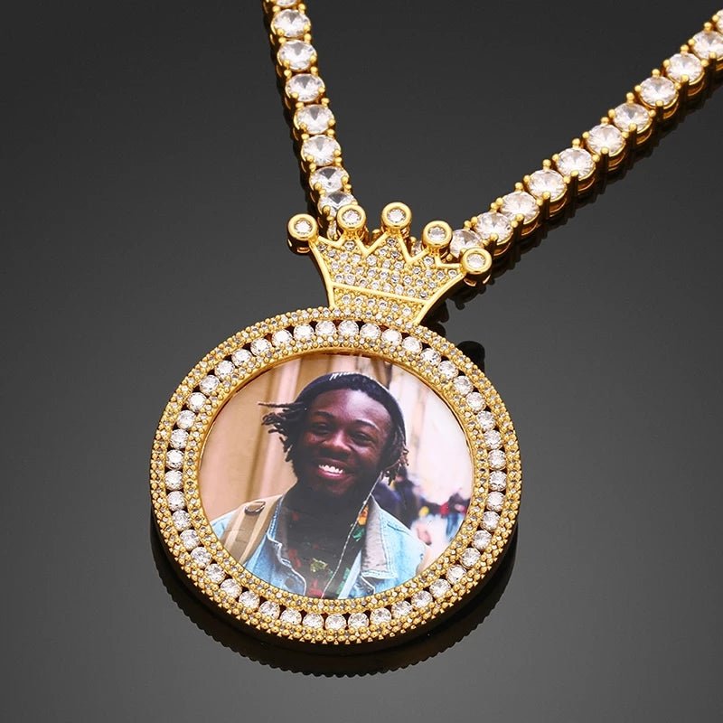 Custom 18k Gold Diamond Crown Picture Pendant - Drip Culture Jewelry