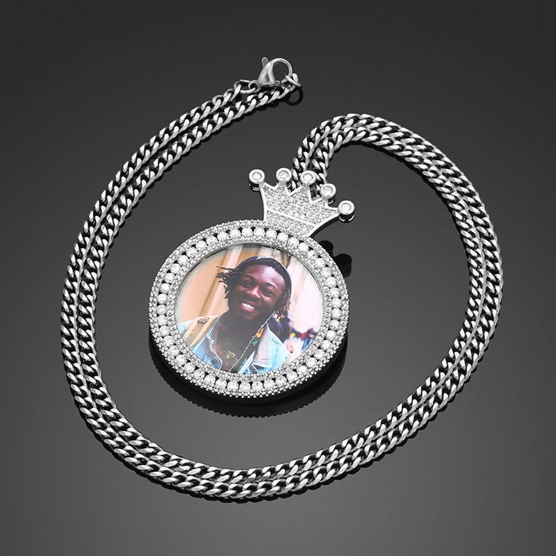 Custom 18k Gold Diamond Crown Picture Pendant - Drip Culture Jewelry