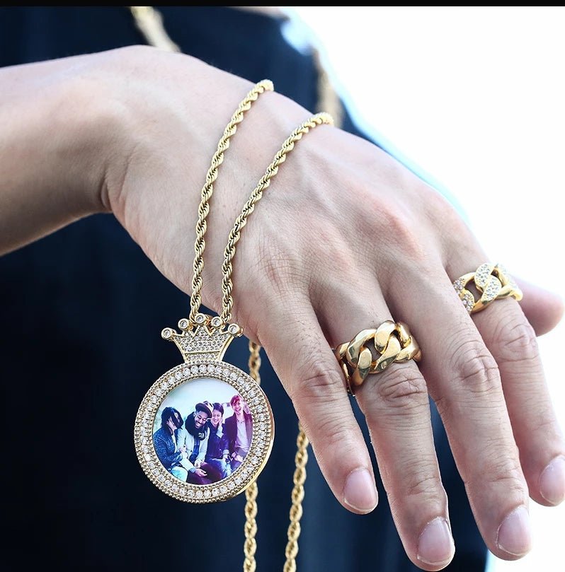 Custom 18k Gold Diamond Crown Picture Pendant - Drip Culture Jewelry