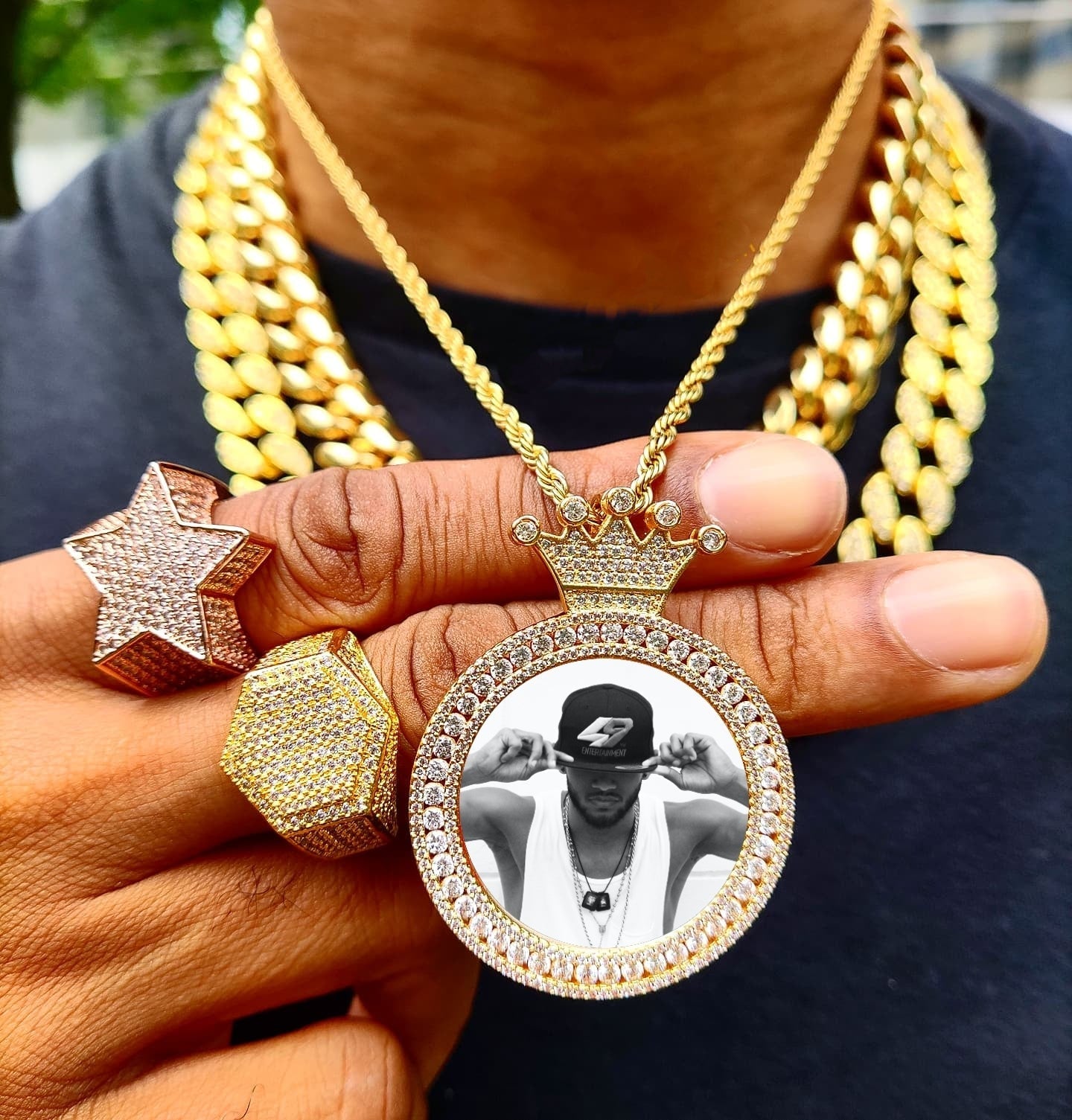 Custom 18k Gold Diamond Crown Picture Pendant - Drip Culture Jewelry