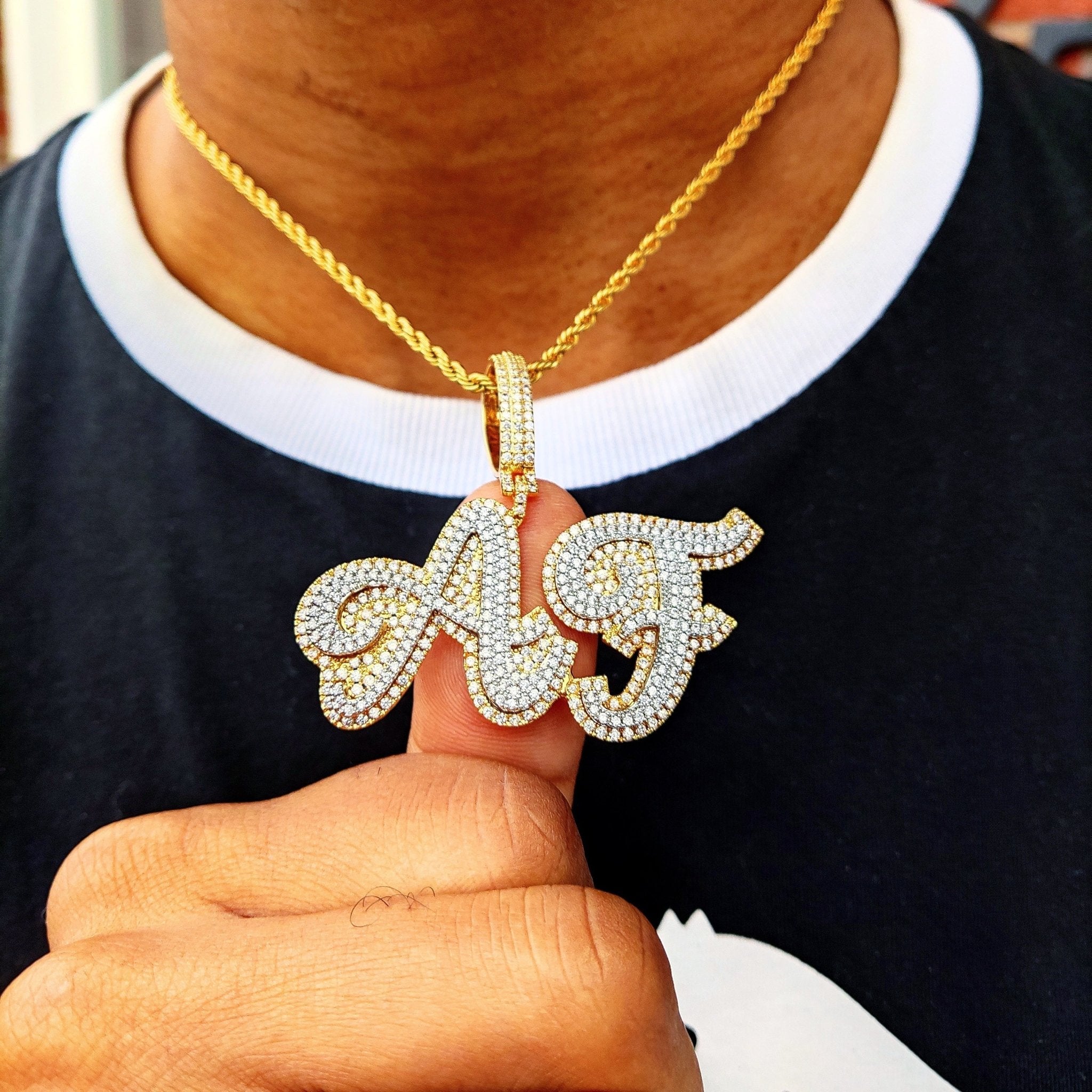 Custom 18K Gold Diamond Cursive Letters - Drip Culture Jewelry