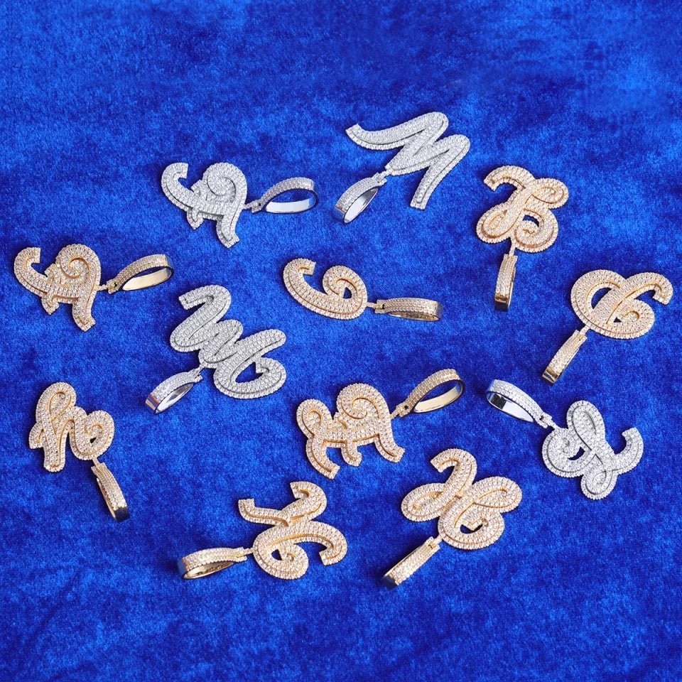 Custom 18K Gold Diamond Cursive Letters - Drip Culture Jewelry
