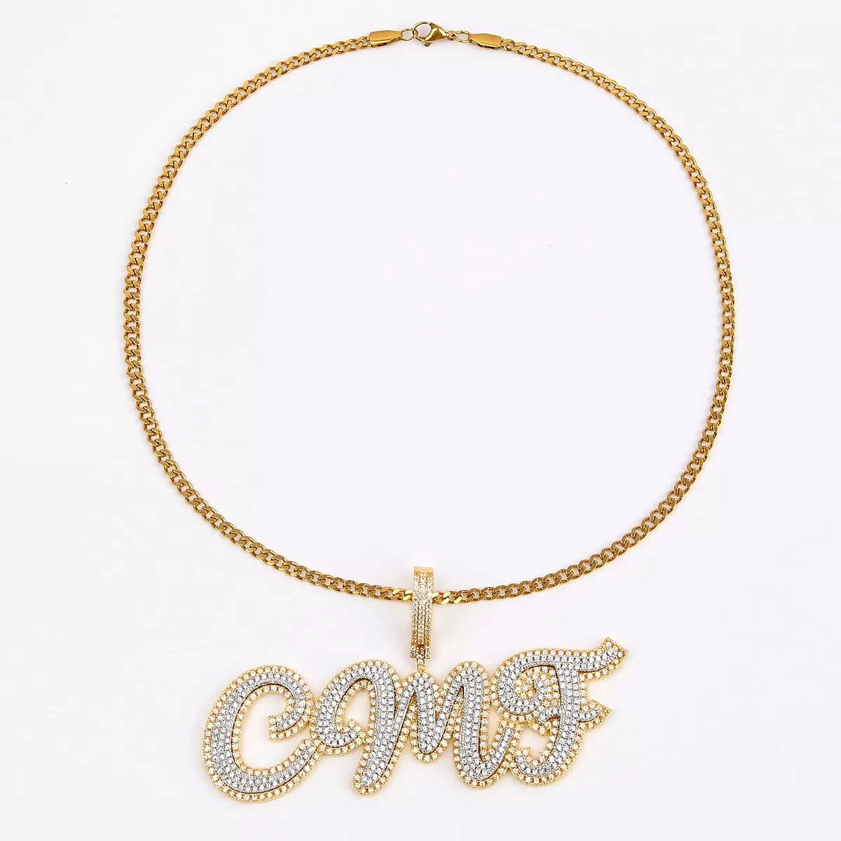 Custom 18K Gold Diamond Cursive Letters - Drip Culture Jewelry