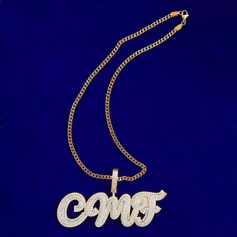 Custom 18K Gold Diamond Cursive Letters - Drip Culture Jewelry