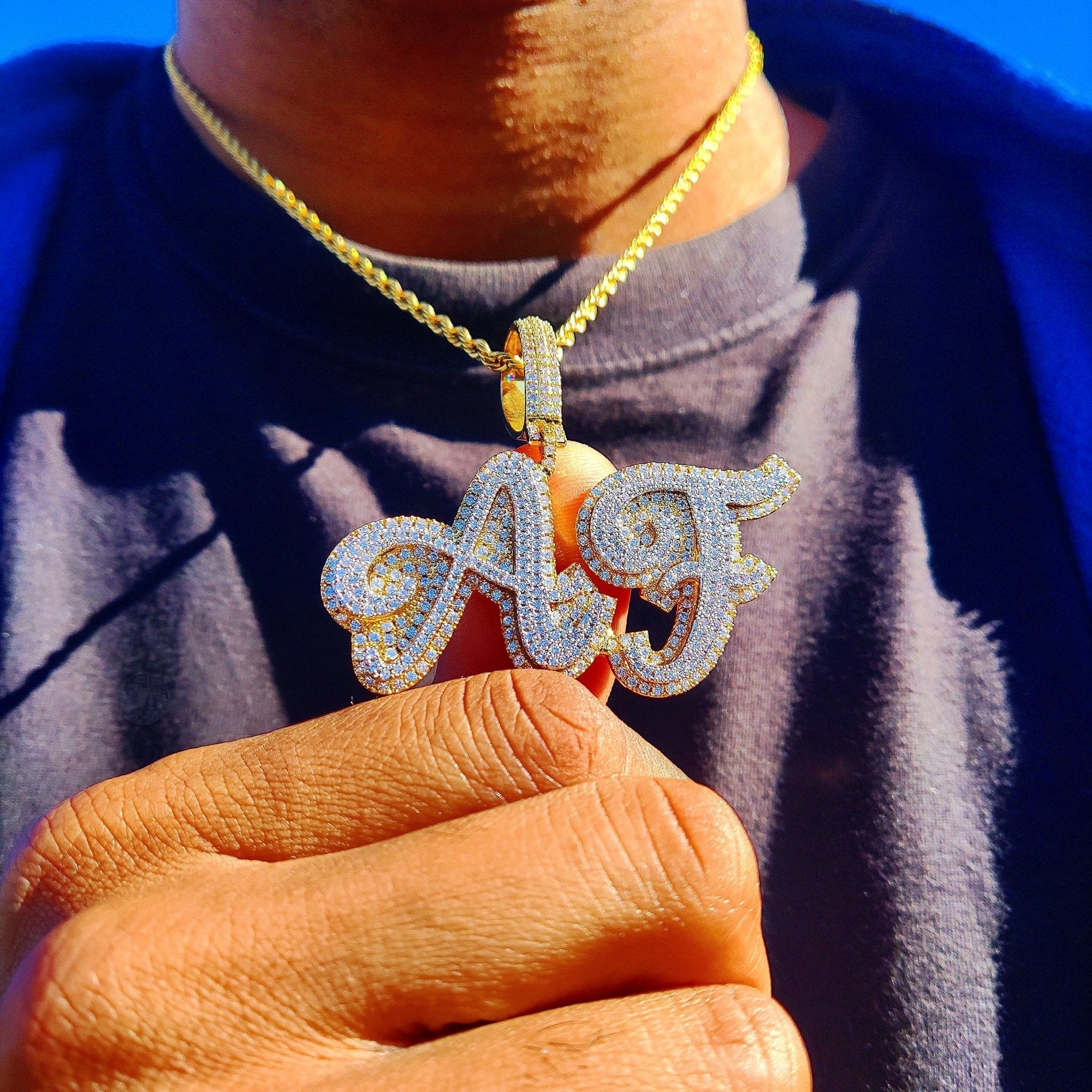 Custom 18K Gold Diamond Cursive Letters - Drip Culture Jewelry