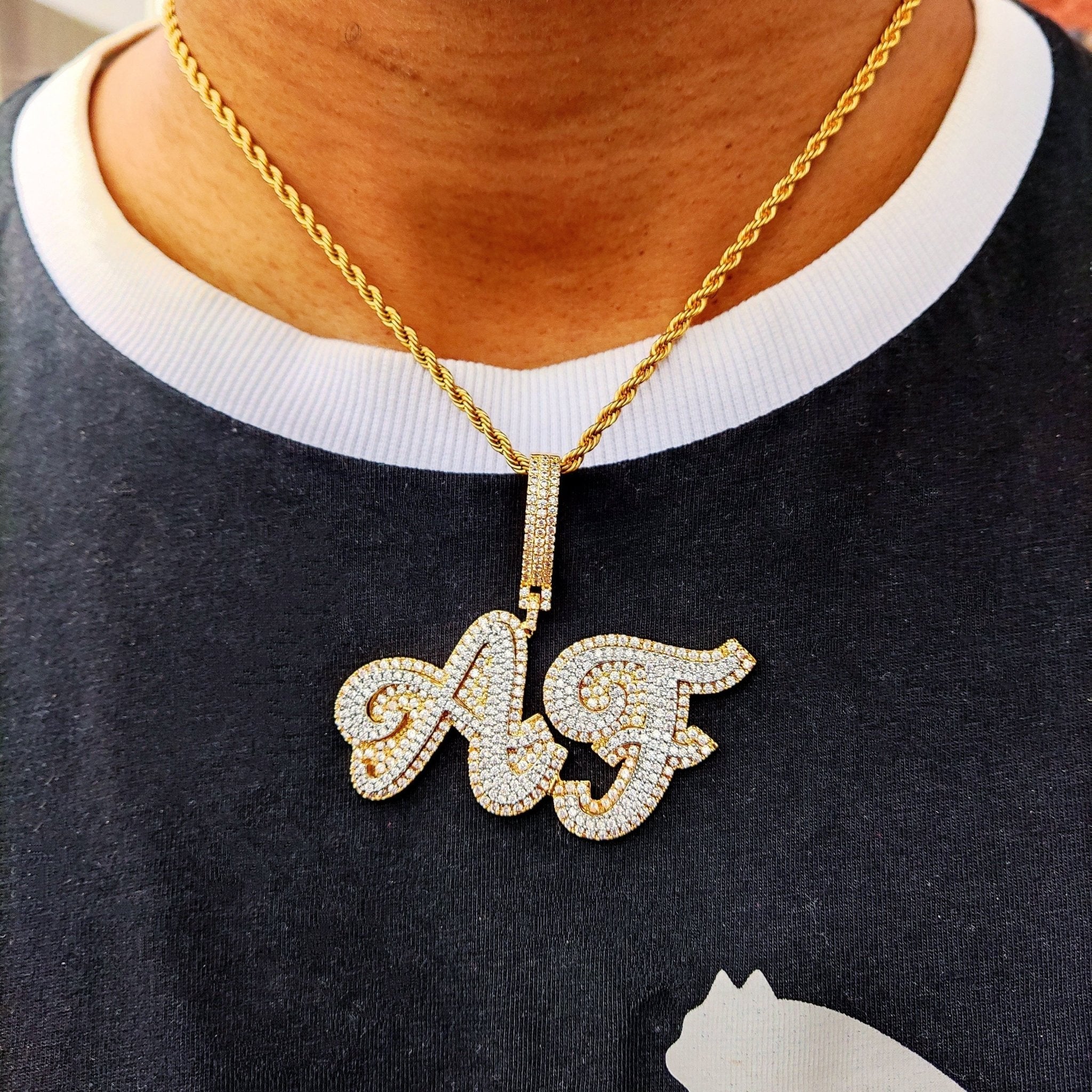 Custom 18K Gold Diamond Cursive Letters - Drip Culture Jewelry