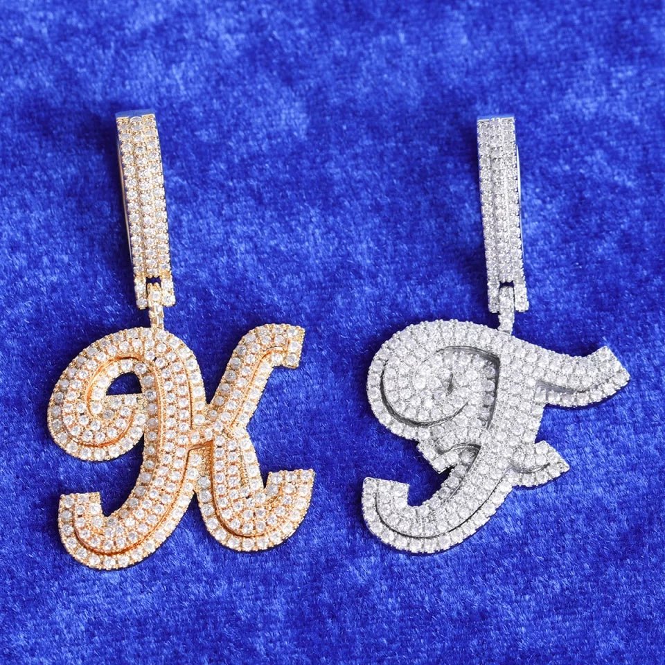Custom 18K Gold Diamond Cursive Letters - Drip Culture Jewelry