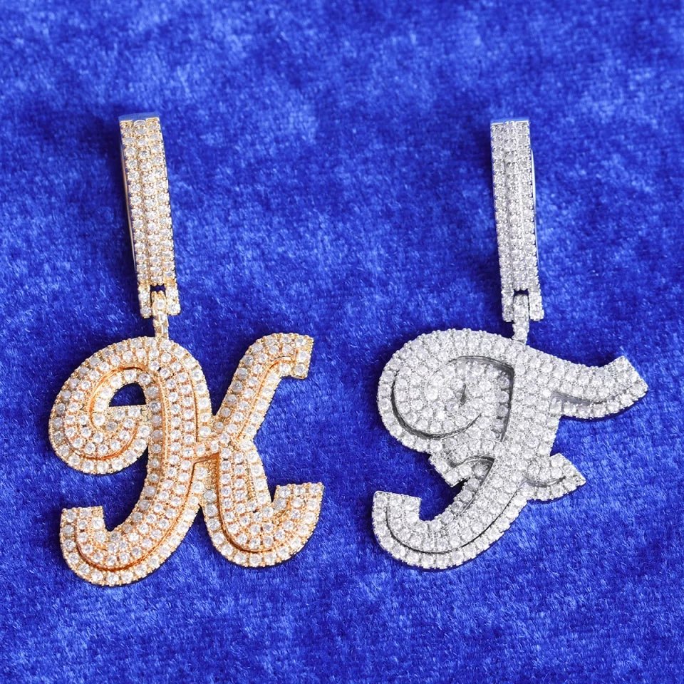 Custom 18K Gold Diamond Cursive Letters - Drip Culture Jewelry
